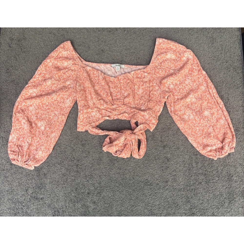 Papaya Cropped Top Women's‎ Medium Pink Floral Balloon Sleeve Sweetheart Neck